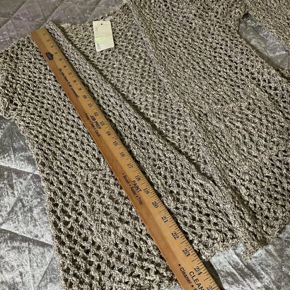 AquaVita Made In Italy Open Knit Cardigan Sweater One Size Beige & Brown Cotton - Picture 3 of 7